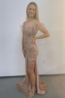 Load image into Gallery viewer, Lavender Appliques Mermaid Formal Dress with Feathers