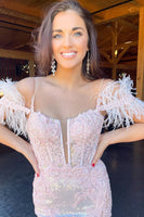 Load image into Gallery viewer, Lavender Appliques Mermaid Formal Dress with Feathers