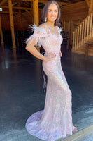 Load image into Gallery viewer, Lavender Appliques Mermaid Formal Dress with Feathers