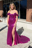 Load image into Gallery viewer, Sparkly Purple Off the Shoulder Mermaid Formal Dress with Slit