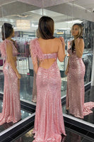 Load image into Gallery viewer, Mermaid One Shoulder Cut Out Black Sequins Long Formal Dress