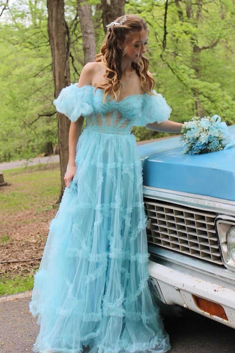 Load image into Gallery viewer, A Line Off the Shoulder Red Tulle Corset Formal Dress with Bowknot
