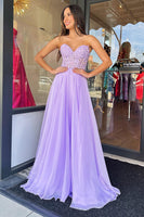 Load image into Gallery viewer, Lilac Corset A-Line Sweetheart Long Chiffon Formal Dress with Slit