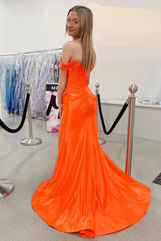 Orange Corset Off the Shoulder Long Formal Dress with Slit