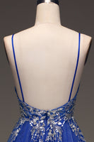 Load image into Gallery viewer, Tulle Spaghetti Straps Royal Blue Ball Gown with Sequins