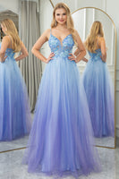 Load image into Gallery viewer, Glitter A Line Tulle Long Formal Dress With Appliques