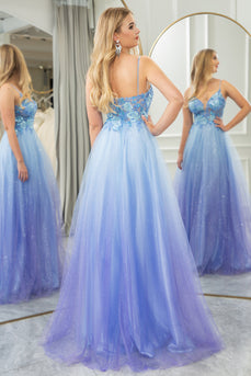 Glitter A Line Tulle Long Formal Dress With Appliques