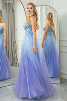 Load image into Gallery viewer, Glitter A Line Tulle Long Formal Dress With Appliques