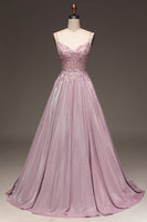 Load image into Gallery viewer, Glitter Beaded Spaghetti Straps Blush Ball Gown with Appliques