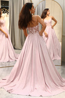Load image into Gallery viewer, Blush A Line Long Corset Formal Dress With Appliques