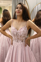 Load image into Gallery viewer, Blush A Line Long Corset Formal Dress With Appliques