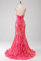 Load image into Gallery viewer, Sparkly Mermaid Fuchsia Long Formal Dress with Sequins
