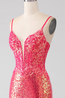 Load image into Gallery viewer, Sparkly Mermaid Fuchsia Long Formal Dress with Sequins