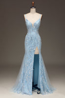 Load image into Gallery viewer, Blue Tulle Mermaid Formal Dress with Beaded