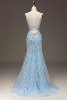 Load image into Gallery viewer, Blue Tulle Mermaid Formal Dress with Beaded