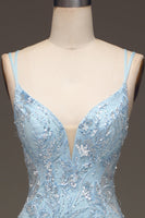 Load image into Gallery viewer, Blue Tulle Mermaid Formal Dress with Beaded