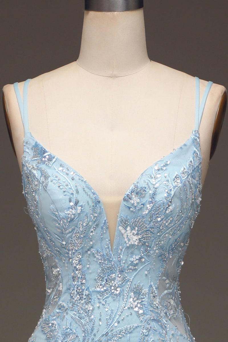 Load image into Gallery viewer, Blue Tulle Mermaid Formal Dress with Beaded