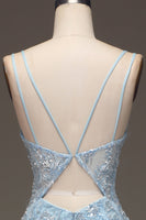 Load image into Gallery viewer, Blue Tulle Mermaid Formal Dress with Beaded