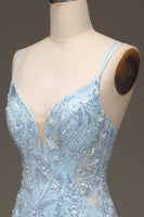 Load image into Gallery viewer, Blue Tulle Mermaid Formal Dress with Beaded