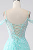 Load image into Gallery viewer, Light Green Cold Shoulder Sequins Formal Dress