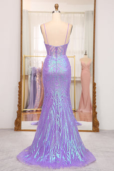 Sparkly Purple Mermaid Long Formal Dress With Embroidery Appliques