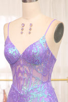Load image into Gallery viewer, Sparkly Purple Mermaid Long Formal Dress With Embroidery Appliques