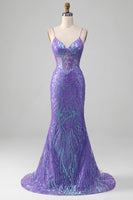 Load image into Gallery viewer, Mermaid Sparkly Purple Corset Formal Dress