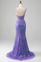 Load image into Gallery viewer, Mermaid Sparkly Purple Corset Formal Dress