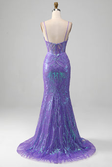 Mermaid Sparkly Purple Corset Formal Dress