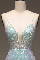 Load image into Gallery viewer, Sparkly Mermaid Grey Blue Formal Dress with Slit