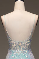 Load image into Gallery viewer, Sparkly Mermaid Grey Blue Formal Dress with Slit