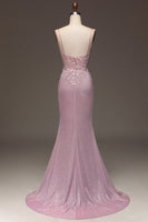 Load image into Gallery viewer, Glitter Blush Mermaid Spaghetti Straps Long Formal Dress with Beading