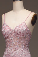 Load image into Gallery viewer, Glitter Blush Mermaid Spaghetti Straps Long Formal Dress with Beading