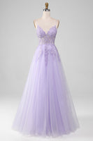 Load image into Gallery viewer, Sparkly Light Purple A-Line Spaghetti Straps Long Formal Dress With Beading