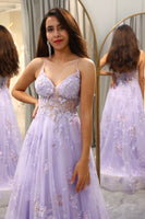 Load image into Gallery viewer, Elegant Purple A Line Tulle Long Appliqued Formal Dress