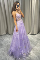Load image into Gallery viewer, Elegant Purple A Line Tulle Long Formal Dress With Appliques