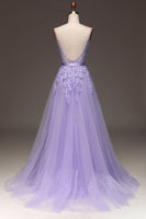 Load image into Gallery viewer, Purple Beaded Tulle Formal Dress with Appliques