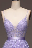 Load image into Gallery viewer, Purple Beaded Tulle Formal Dress with Appliques