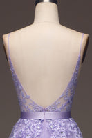 Load image into Gallery viewer, Purple Beaded Tulle Formal Dress with Appliques