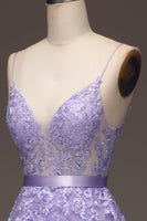 Load image into Gallery viewer, Purple Beaded Tulle Formal Dress with Appliques