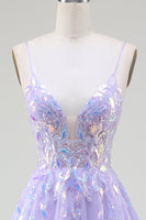 Load image into Gallery viewer, A-Line Purple Formal Dress with Sequins