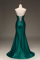 Load image into Gallery viewer, Satin Mermaid Lace-Up Back Dark Green Formal Dress