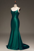 Load image into Gallery viewer, Satin Mermaid Lace-Up Back Dark Green Formal Dress
