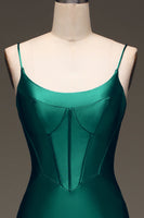 Load image into Gallery viewer, Satin Mermaid Lace-Up Back Dark Green Formal Dress