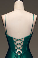 Load image into Gallery viewer, Satin Mermaid Lace-Up Back Dark Green Formal Dress