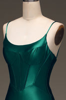 Load image into Gallery viewer, Satin Mermaid Lace-Up Back Dark Green Formal Dress