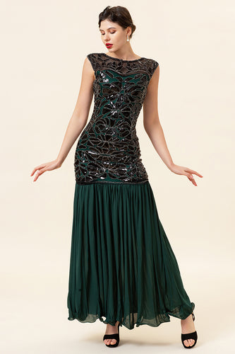Dark Green Long 1920s Sequined Flapper Dress