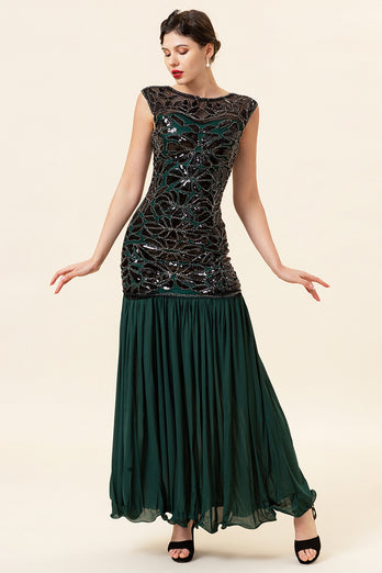 Champagne Sequins Round Neck 1920s Dress