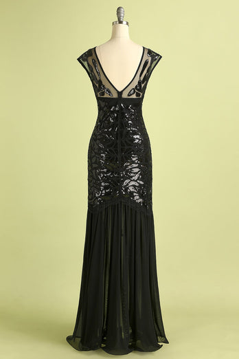 Champagne Sequins Round Neck 1920s Dress