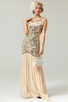 Load image into Gallery viewer, Champagne Sequins Round Neck 1920s Dress